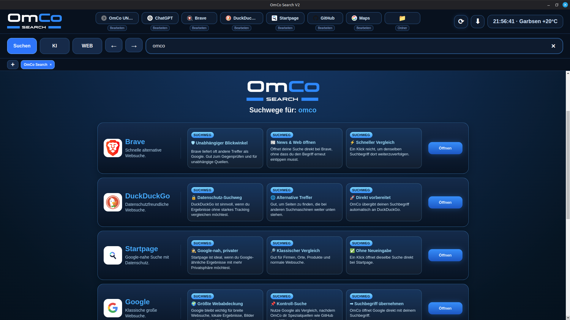 OmCo Search Suchseite